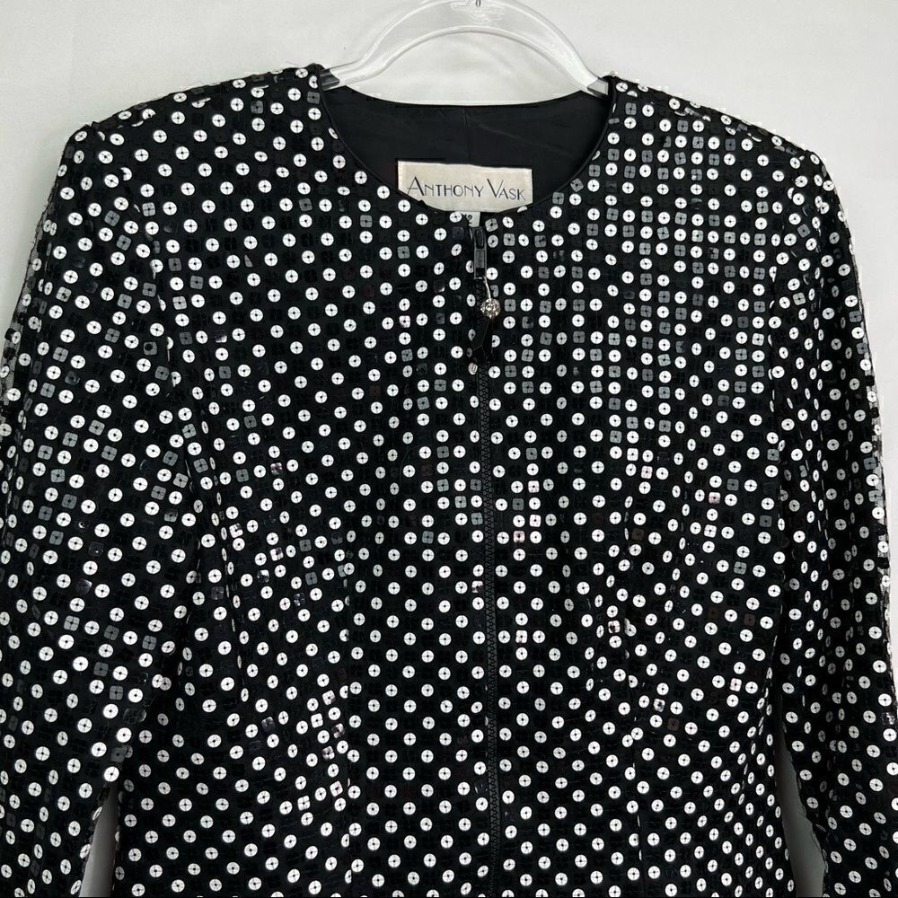 Anthony Vask White and Black sequined zip up event blazer jacket